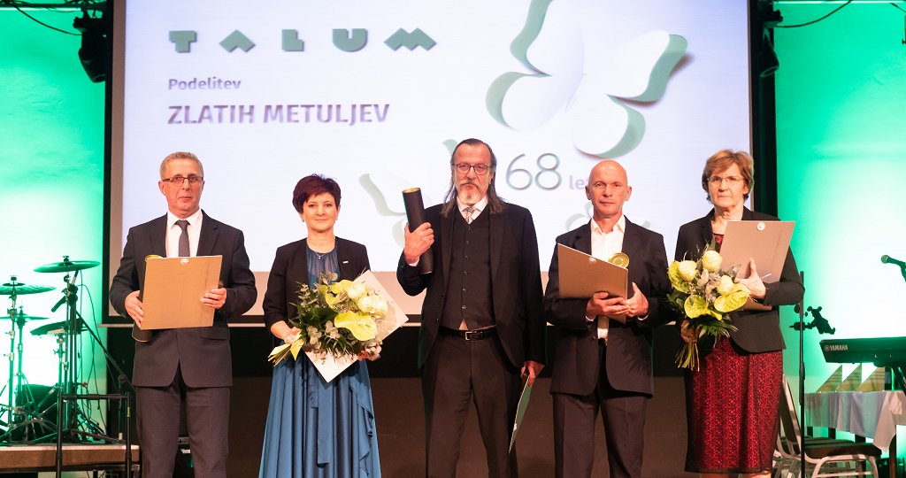 TALUM-68. tovarniski praznik-Zlati metulji z leve Leon Zorec_Francka Sagadin_Teodor Decman_Stanko Hergula_Ivica U. Pepelnik-Foto_Stanko Kozel
